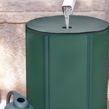 Costway Bidone pieghevole 225 L per acqua piovana con tappo filtro, Cisterna acqua per giardino con valvola a rete Verde