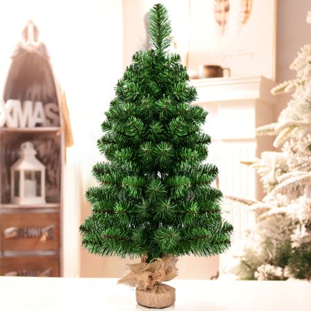 Costway Mini albero di Natale decorazione perfetta da interno, Mini abete artificiale in PVC, 90 cm , Verde