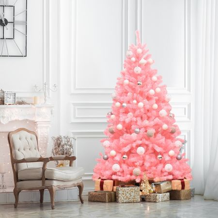 Costway Albero di Natale rosa 180 cm 1036 rami, Abete artificiale con cerniere e base di metallo