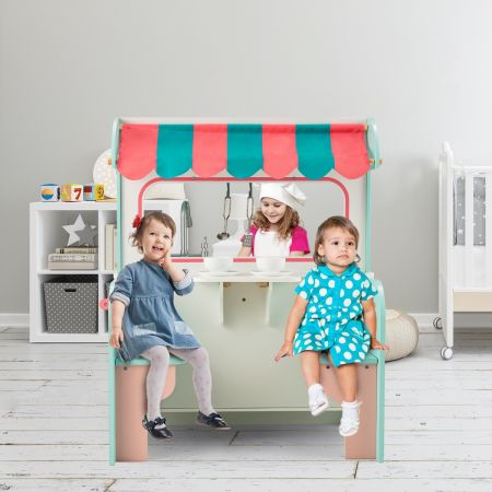 Costway Cucina giocattolo per bambini con sala da tè, Cucina finta giocattolo con suoni accessori per cucina Blu