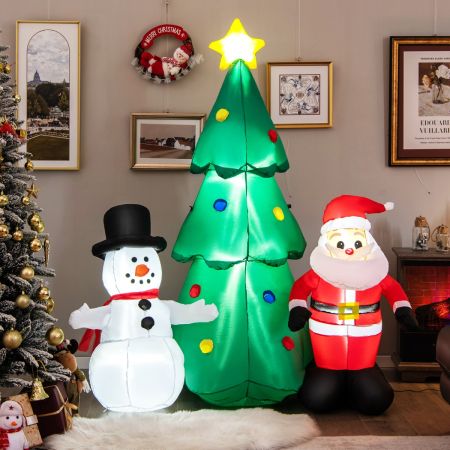 Costway Decorazione gonfiabile di Natale con luci LED e soffiatore, Babbo Natale e Pupazzo di neve per interni ed esterni
