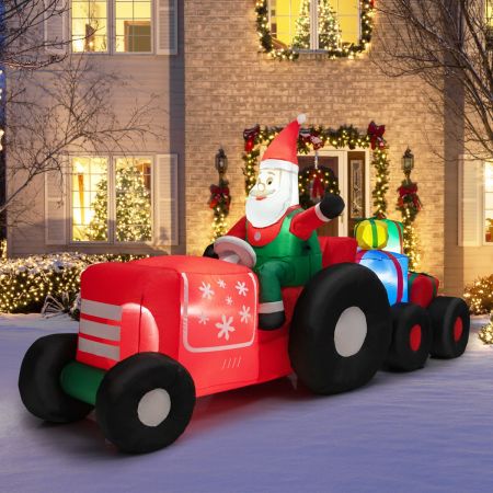 Costway Decorazione gonfiabile di Natale on luci LED soffiatore impermeabile, Babbo Natale che guida un trattore 