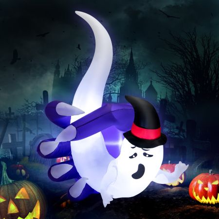 Costway Decorazione gonfiabile di Halloween, Mago fantasma con cappello catturato da una mano con luci LED soffiatore 