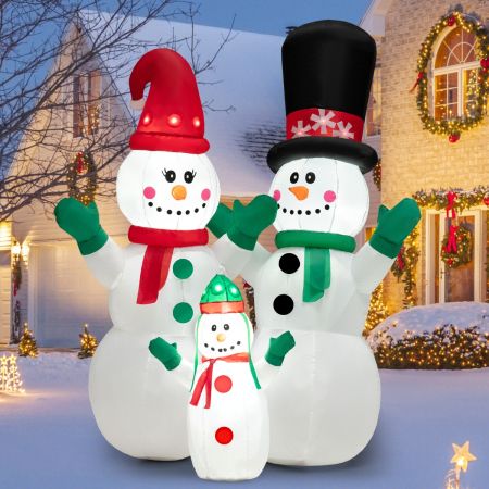 Costway Decorazione gonfiabile Natale del pupazzo di neve con LED ventilatore, Famiglia del pupazzo gonfiabil 175cm