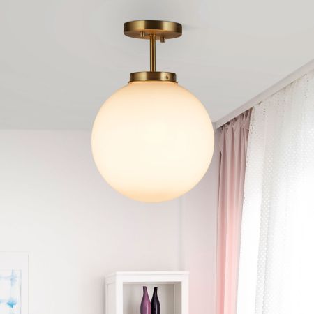 Lampadario a sfera per illuminazione domestica, Lampadario da soffitto con paralume sferico, Bianco e ramato