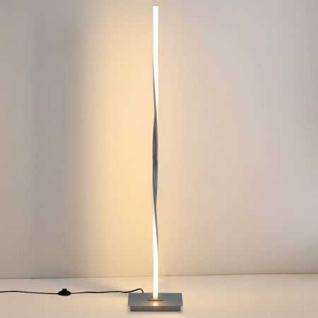 Lampada da terra a spirale per salone, Lampada 122 cm contemporanea con interruttore a pedale, Argento