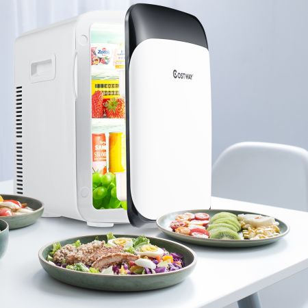 Costway Mini frigorifero 2 in 1 compatto 15 l, Mini frigo portatile per auto a semiconduttore per bevande