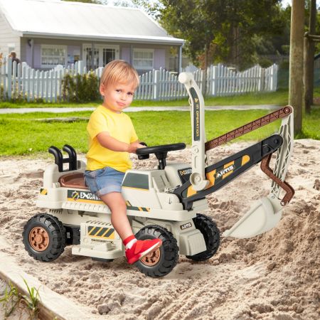 Escavatore cavalcabile per bambini con sedile rotante scomparto portaoggetti, Ruspa giocattolo elettrica