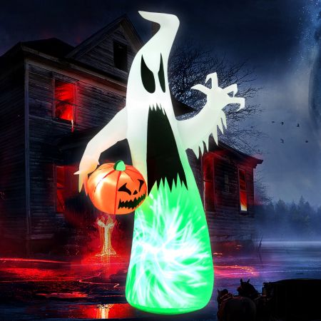 Costway Fantasma gonfiabile di Halloween con zucca, Decorazione gonfiabile con luce LED incorporata lampada rotante