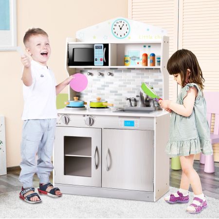 Costway Cucina giocattolo per bambini in legno Set da cucina attrezzata per bimbi 60x30x95,5cm