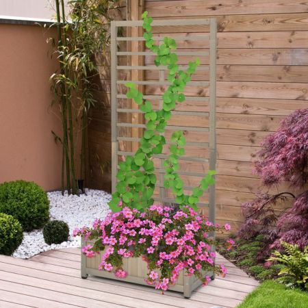 Fioriera in legno con traliccio per piante rampicanti, Cassetta da giardino indipendente 80x40x171cm