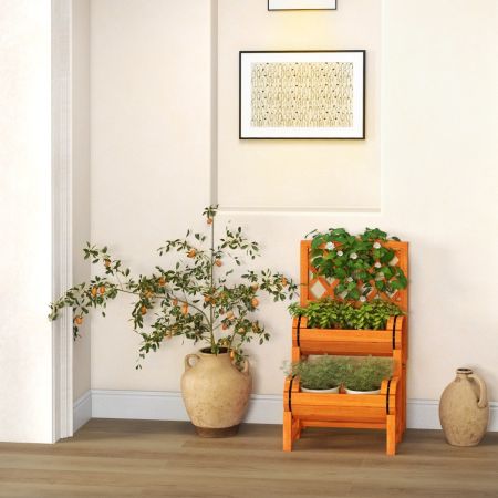 Fioriera verticale da esterno con 2 fioriere cilindriche e grigliato, Fioriera in legno a 2 livelli Arancione