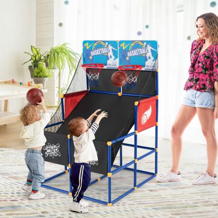 Costway Gioco arcade di pallacanestro con 4 palline e pompa di gonfiaggio, Pallacanestro a doppio tiro per bambini