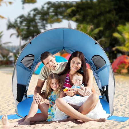 Tenda da spiaggia pop up per 3-4 persone con borsa di trasporto, Capanna automatica con 2 finestre a rete Blu