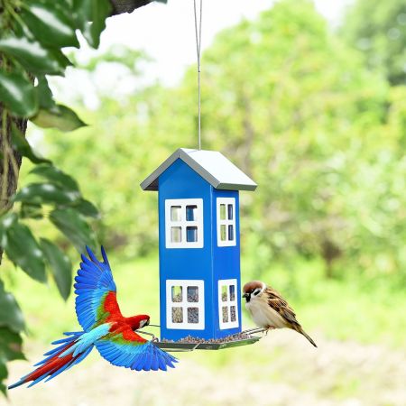 Mangiatoia per uccelli con corda per appendere e base, Casa per uccelli per giardino cortile davanzale, Blu