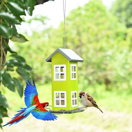 Costway Mangiatoia per uccelli con corda per appendere e base, Casa per uccelli per giardino cortile davanzale, Verde