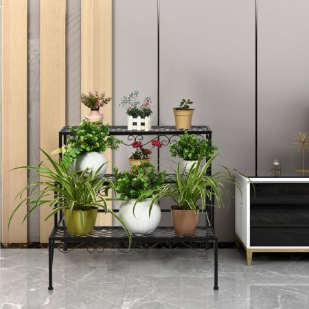 Costway Scaffale espositivo di metallo con 3 livelli per piante per interno ed esterno, Organizer per fiori e piante Nero