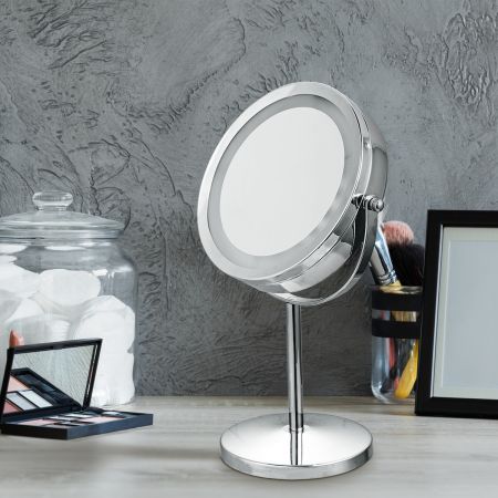 Specchio per Il Trucco φ17,5cm, Specchio da Tavolo con Illuminazione a LED Doppia
