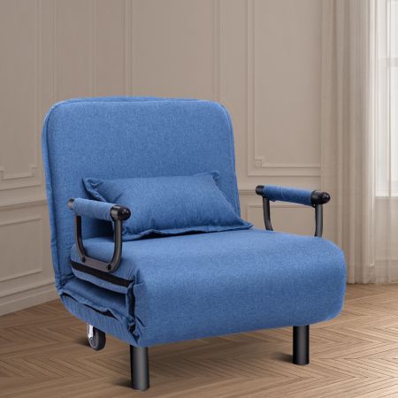 Poltrona 3 in 1 con braccioli con cuscino e schienale per camera, Chaise longue comoda per ufficio 60x25x188cm, Blu