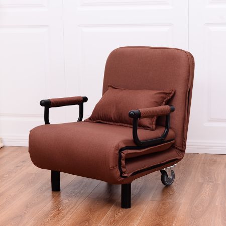 Poltrona 3 in 1 con braccioli con cuscino e schienale per camera, Chaise longue comoda per ufficio 60x25x188cm, Caffè