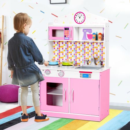 Cucina giocattolo per bambini in legno, Cucina finta per bimbi  60x30x94cm, Rosa
