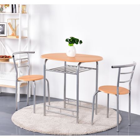Set di tavolo e 2 sedie da bistro elegante in metallo e MDF da bar, Set mobili legno naturale 80x53x74cm