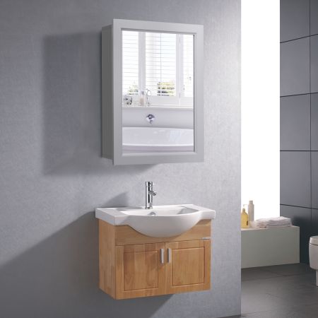 armadio del bagno montato al muro con specchio e mensola regolabile