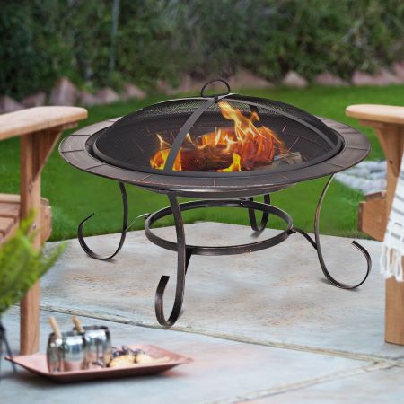 Buca ciotola di fuoco Ø76cm con coperchio e poker Pozzo del fuoco da barbecue in giardino
