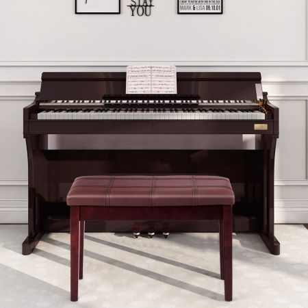 Costway Panca per pianoforte in similpelle PU con cuscino imbottito, Doppio sedile con scompartimento nascosto Marrone
