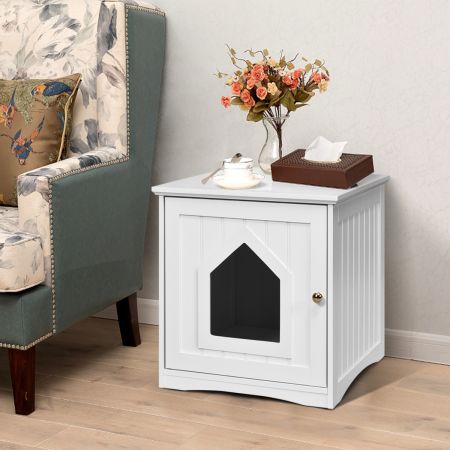 Casetta per gatto in legno con porta Casa di design per gatti 51x49x46cm Bianco