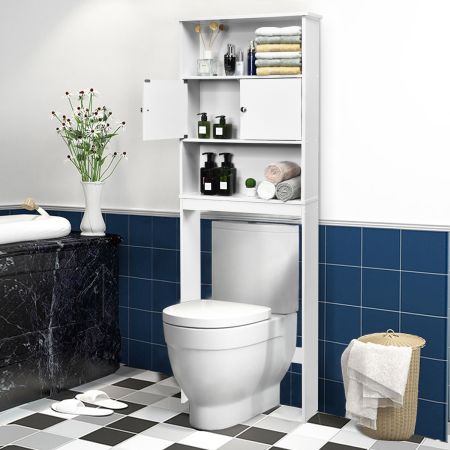 Costway Scaffale per bagno salva spazio di legno, Mobile sopra il WC compatto con 3 livelli e 2 ante Bianco