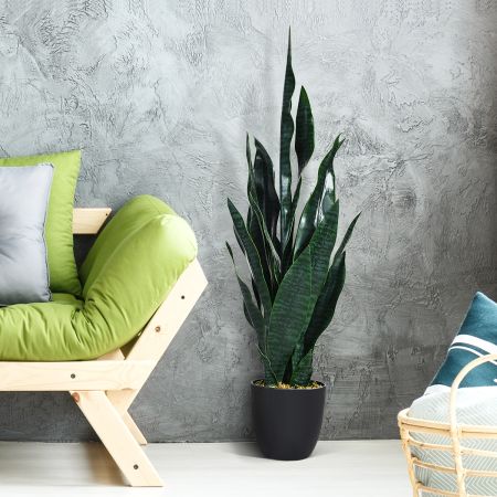 Pianta artificiale 90 cm per decorare casa giardino ufficio, Sansevieria finta con vaso stabile e 20 foglie, Verde