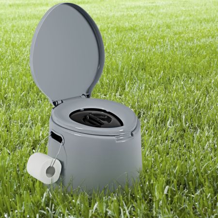 Toilette da viaggio portatile per esterni leggera con secchio interno rimovibile, supporto per carta igienica rimovibile, Grigio