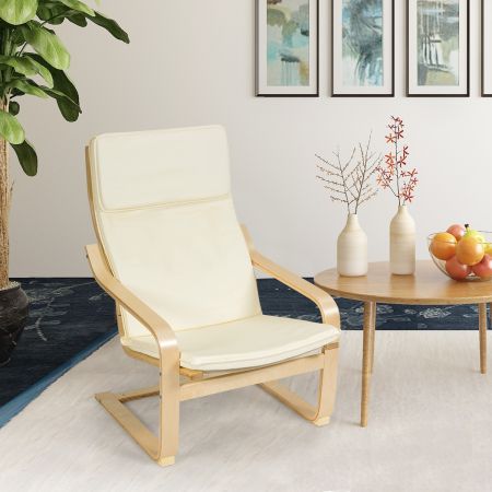 Poltrona reclinabile di legno con ottomana, Poltrona ergonomica comoda e moderna, Bianco 
