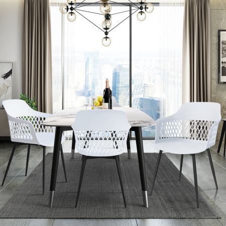 Set di 2 sedie da pranzo moderne con gambe di metallo resistenti, Sedie da pranzo con schienale ergonomico, Bianco