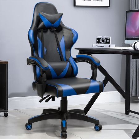 Costway Sedia ergonomica da gaming girevole a 360°, Sedia con supporto e schienale regolabile, Blu