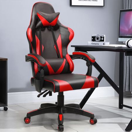 Sedia ergonomica da gaming girevole a 360°, Sedia con supporto e schienale regolabile, Rosso