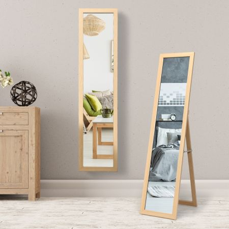 Specchio a figura intera 155 x 37 cm con struttura di legno, Specchio moderno per camera da letto salone ingresso, Naturale