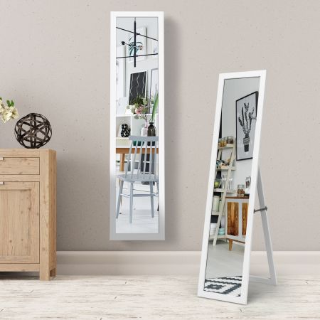 Costway Specchio a figura intera 155 x 37 cm con struttura di legno, Specchio moderno per camera da letto salone ingresso, Bianco