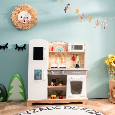 Costway Cucina finta giocattolo con suoni e luci realistici per bambini, Cucina realistica con accessori completi