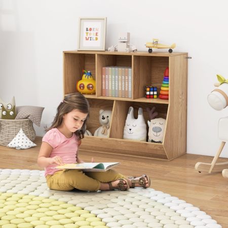 Libreria per bambini con 5 scomparti, Mobile porta giochi con kit antiribaltamento Naturale