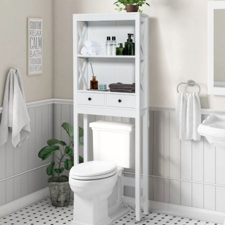 Mobile portaoggetti sopra toilette con barra inferiore regolabile 2 ripiani aperti, Organizzatore per bagno