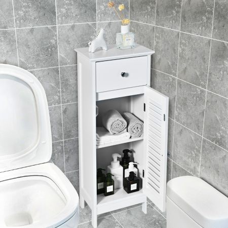 Mobiletto portaoggetti con cassetto porta a persiana ripiano regolabile, Organizer laterale per bagno Bianco