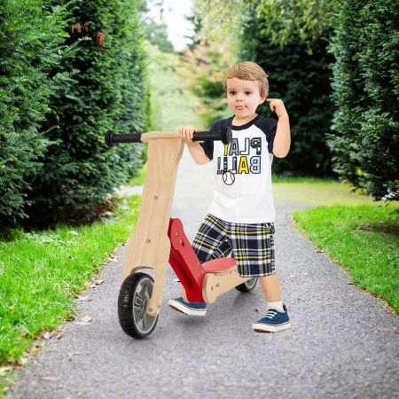 Costway Monopattino convertibile per bambini con manubrio antiscivolo sedile rimovibile, Monopattino da interno Rosso