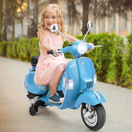 Costway Vespa cavalcabile 6 V per bambini con musica e clacson, Moto elettrica con luci LED e rotelle Blu