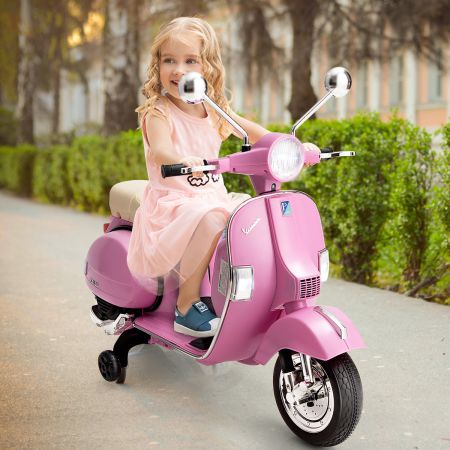 Costway Vespa cavalcabile 6 V per bambini con musica e clacson, Moto elettrica con luci LED e rotelle Rosa