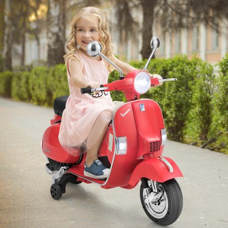 Costway Vespa cavalcabile 6 V per bambini con musica e clacson, Moto elettrica con luci LED e rotelle Rosso