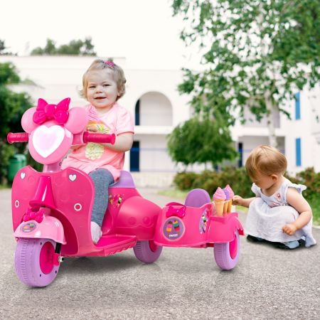 Costway Motociclo per bambini con macchina dei gelati sidecar, Moto giocattolo cavalcabile con pannello elettronico