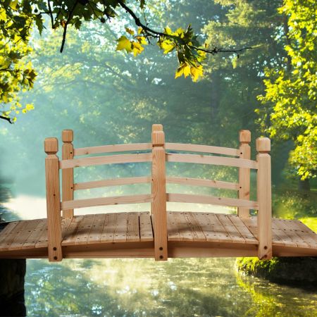 Costway Ponte in legno per giardino con ringhiera Ponte decorativo 150x67x55cm, Naturale