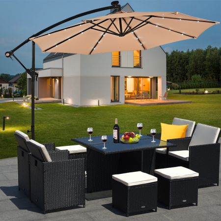 Ombrellone LED 3 m per giardino cortile piscina veranda, Ombrellone in poliestere con luci, Beige